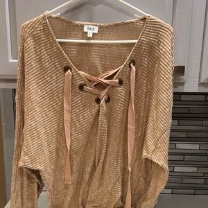 BKE Beige Lace-Up Knit Top